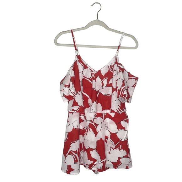 J.O.A. Akela Red Floral Print Skort Dress Romper Size Small Off-the-Shoulder - Picture 2 of 9